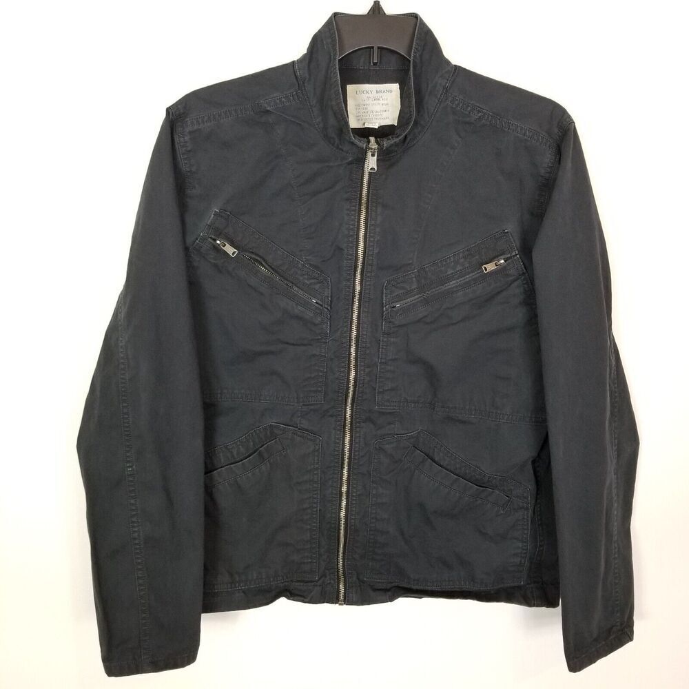 Lucky Brand Utility‎ Jacket Womens Sz L Charcoal Denim Full Zip Field Military